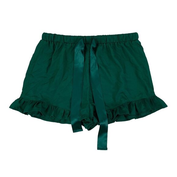 Lulus Pajama Shorts Green Ruffle Medium Lounge Sleepwear Soft Cozy - Picture 1 of 3
